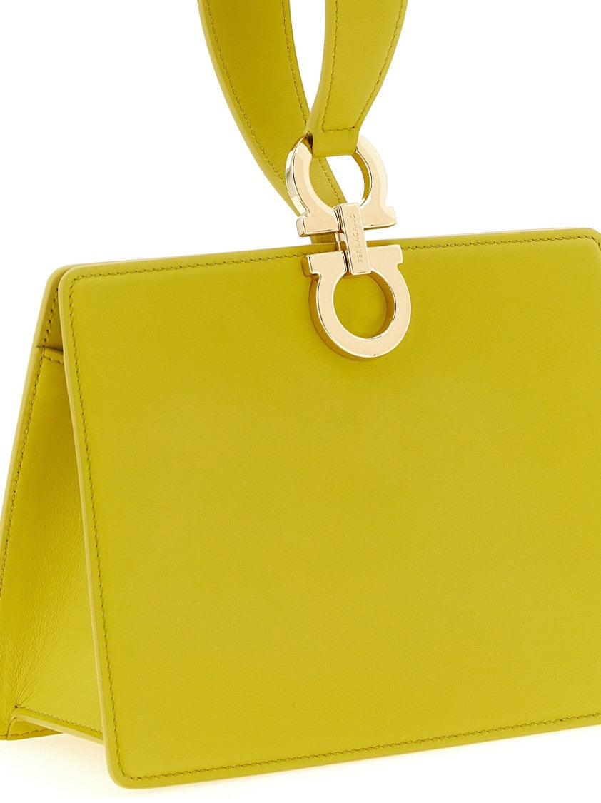 Ferragamo Mini Leather Clutch With Gancini Detail And Bracelet Strap