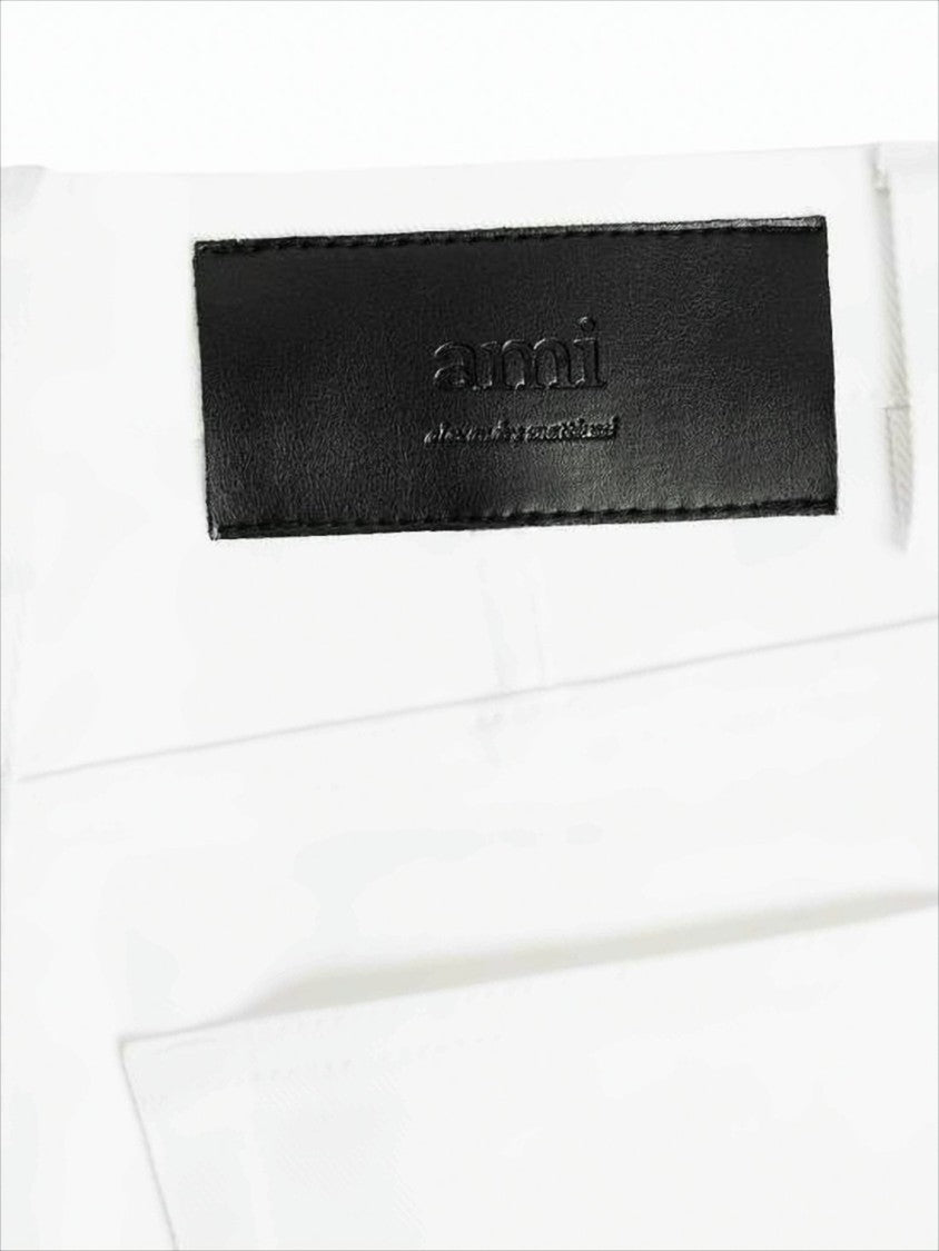 Ami Cropped White Denim Pants With Classic Five-Pocket Design