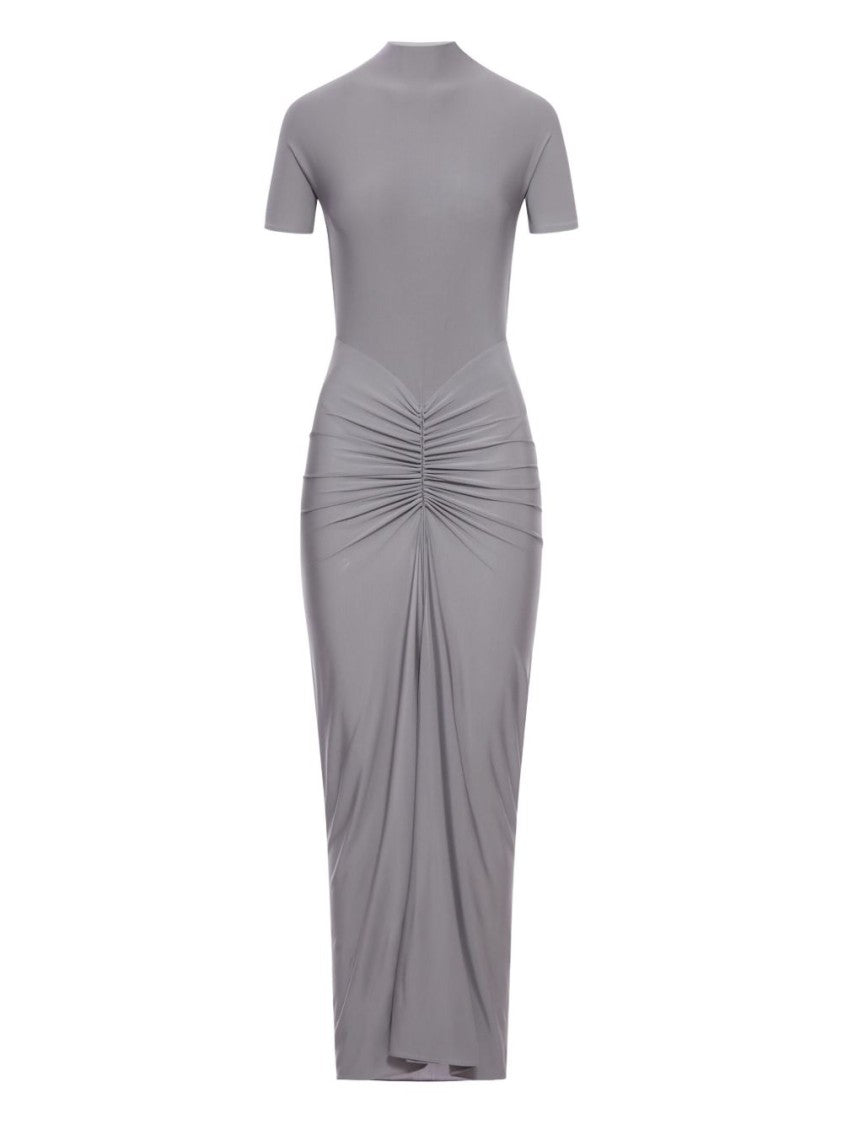 Alaïa High Neck Grey Jersey Maxi Dress