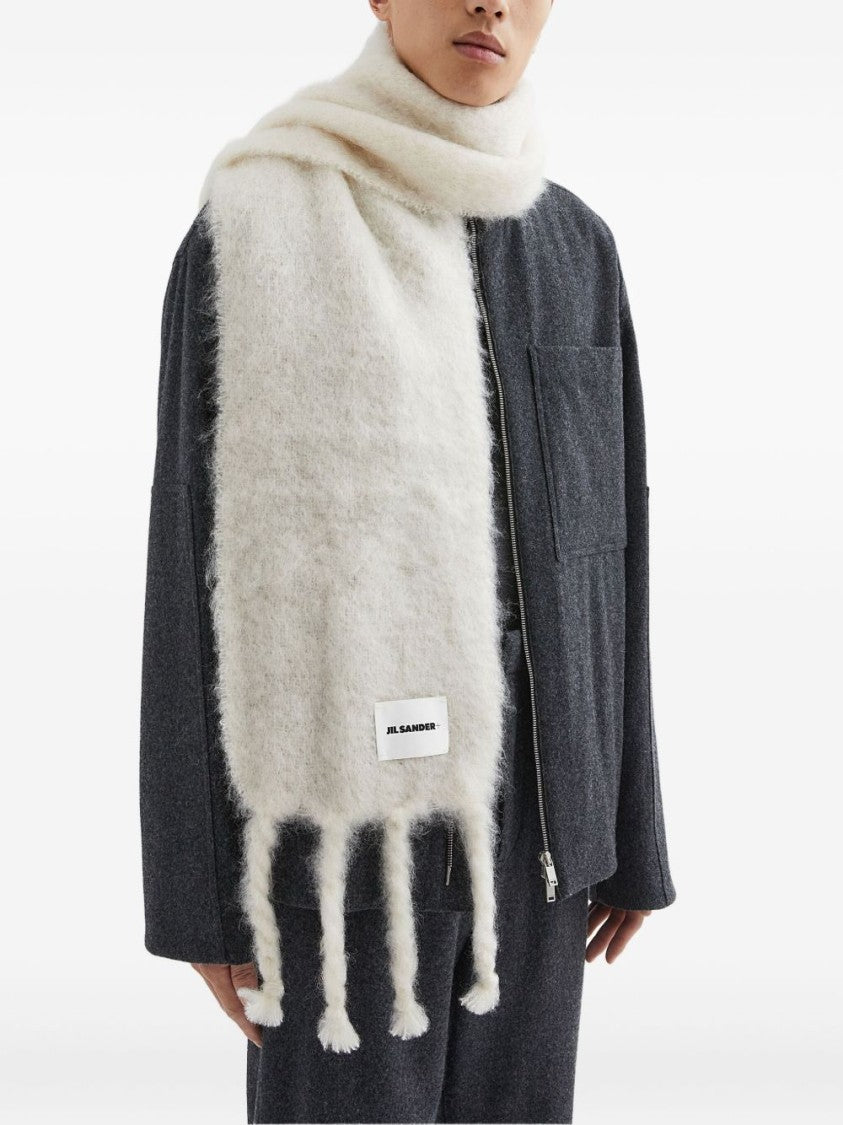 Jil Sander Fluffy Mohair Blend Scarf With Twisted Fringes
