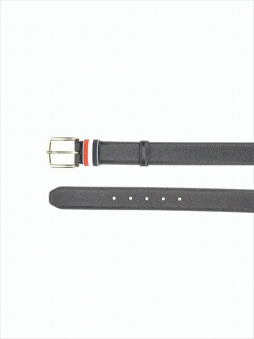 Thom Browne Textured Black Leather Belt With Gold-Tone Buckle