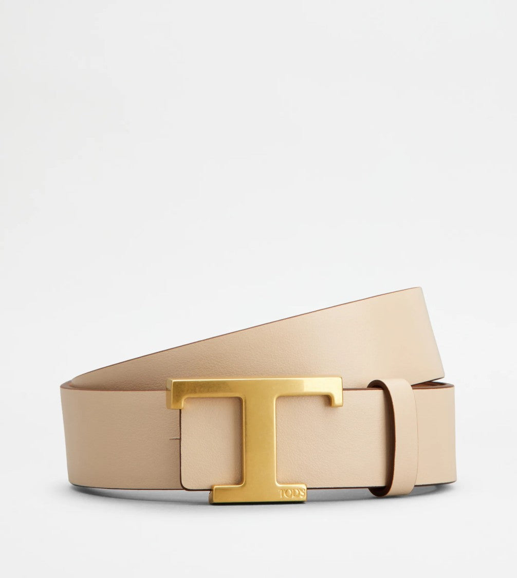 Tod's Brown Leather Belt With Gold-Tone T-Shaped Buckle