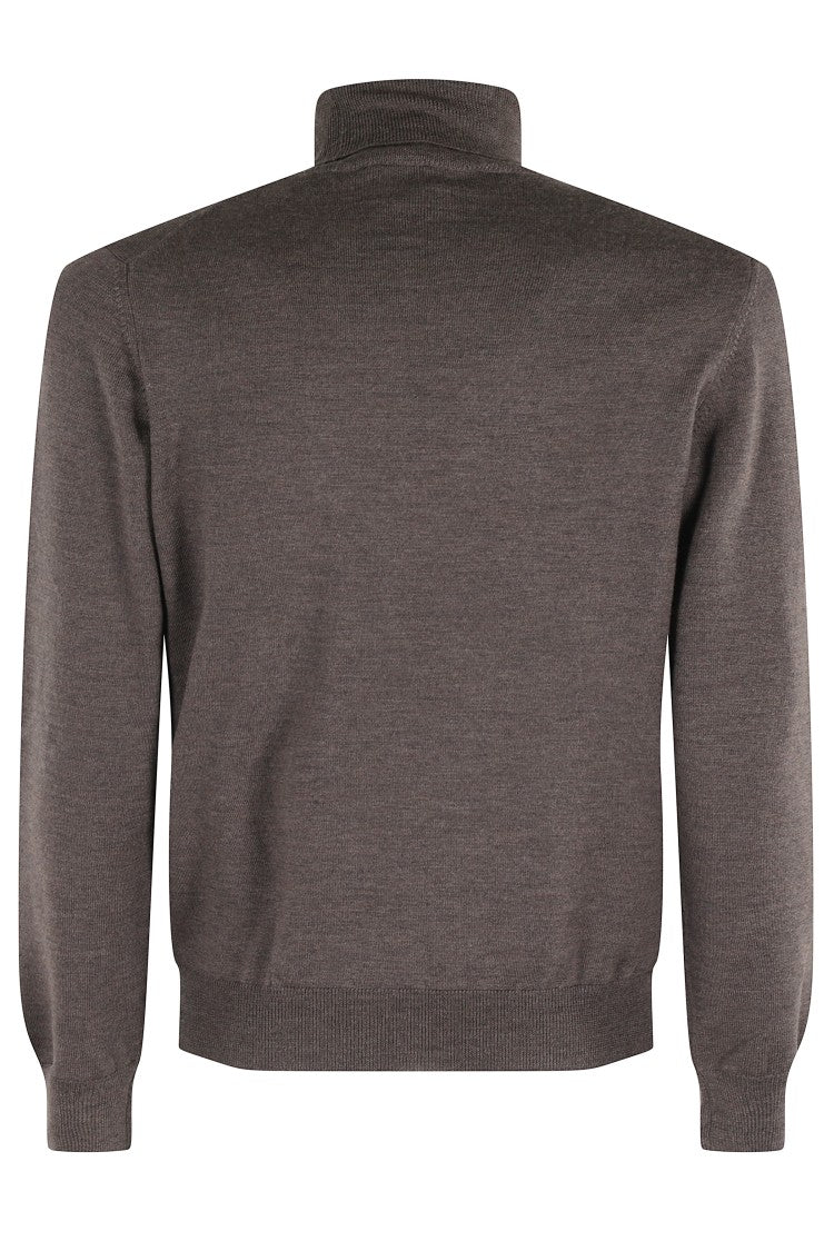 Tagliatore Chestnut High-Collar Sweater With Ribbed Accents