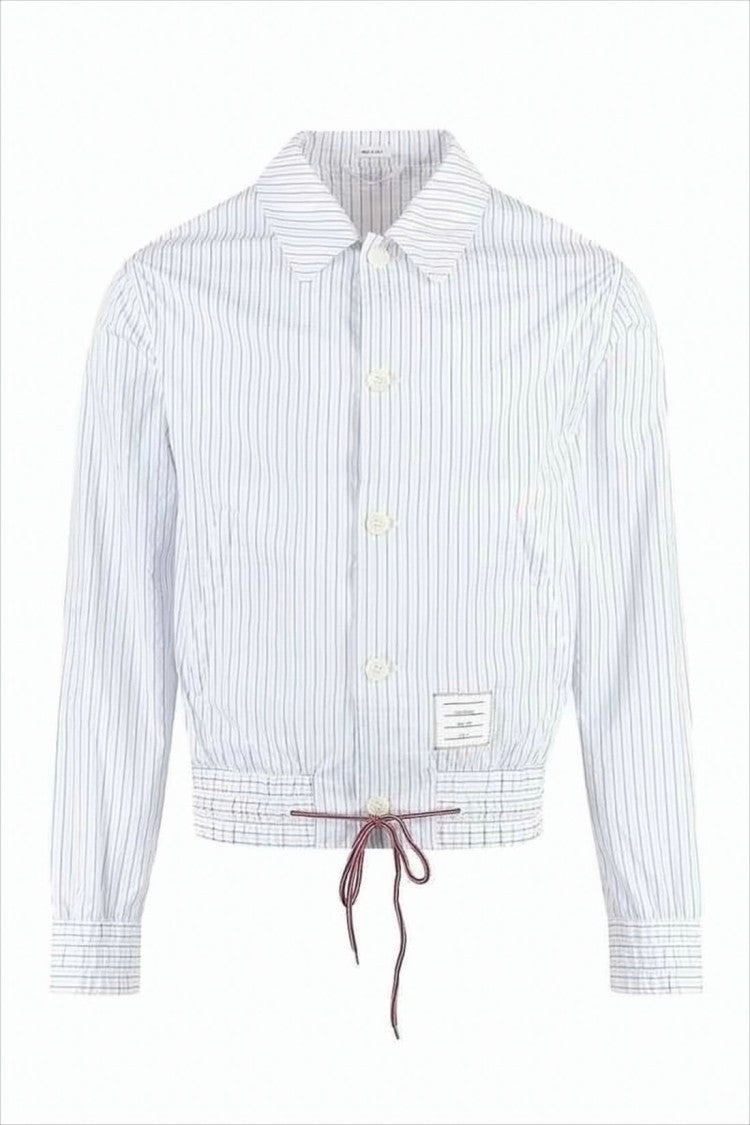 Thom Browne Cropped Lightweight Jacket With Vertical Pinstripe Pattern