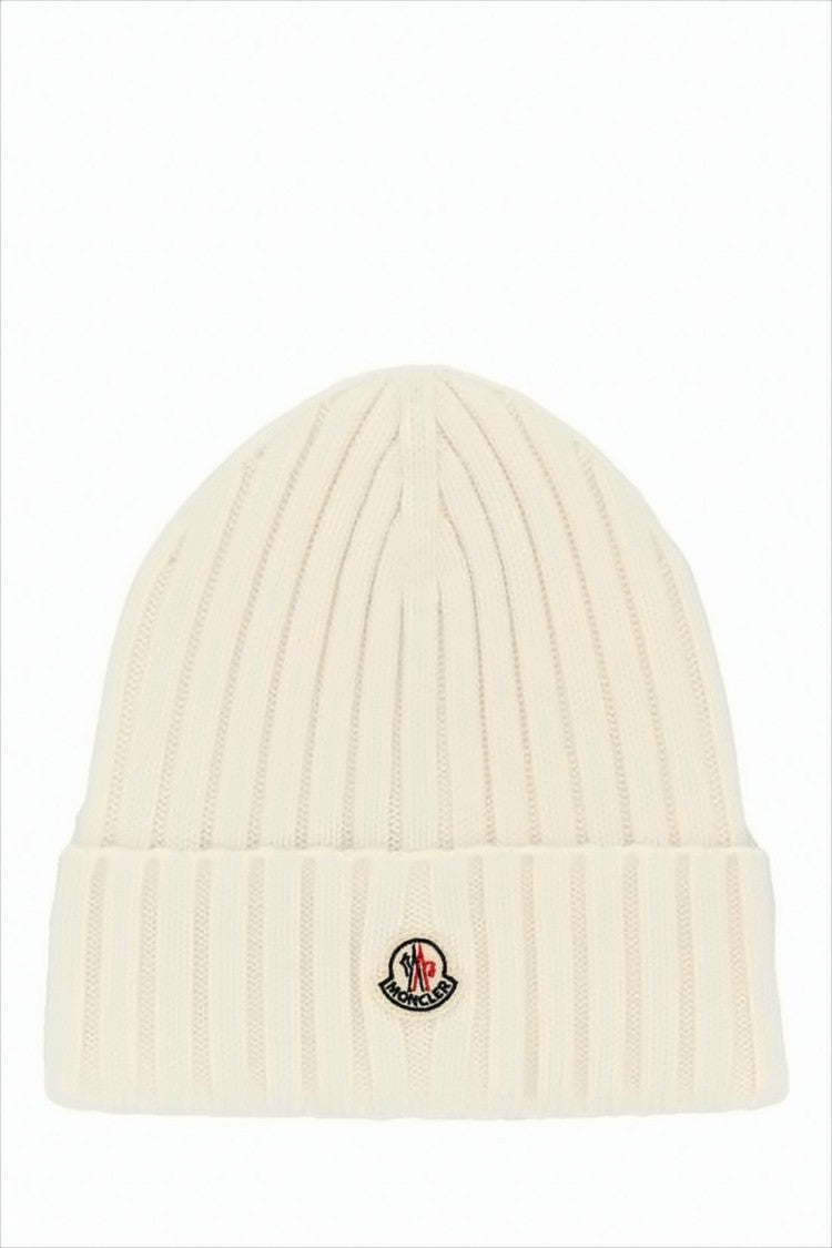 Moncler Ribbed Knit Beanie With Folded Cuff And Embroidered Logo