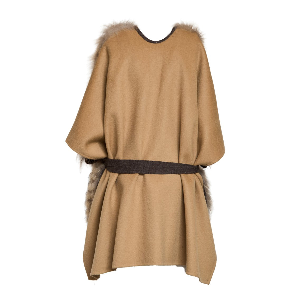 Parosh Oversized Beige Faux Fur Cape Gilet