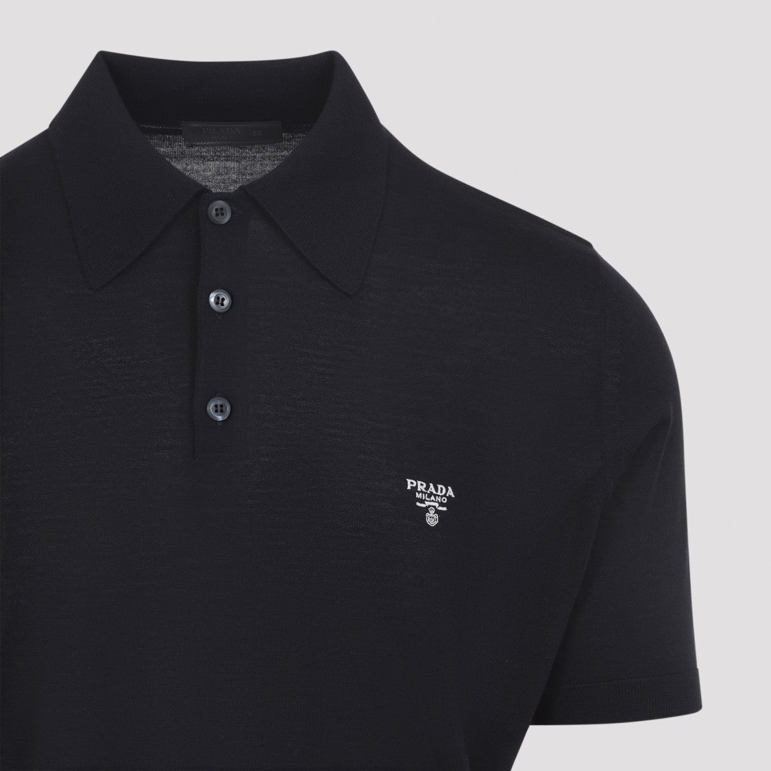 Prada Blue Virgin Wool Knit Polo With Classic Collar