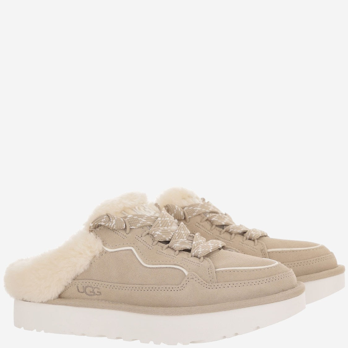 Ugg Beige Suede Flat Shoes With Plush Lining