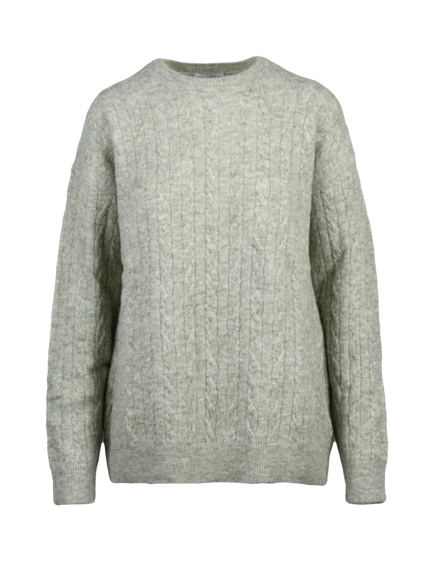 Ballantyne Textured Cable Knit Crew Neck Pullover In Fresh Pistachio Green