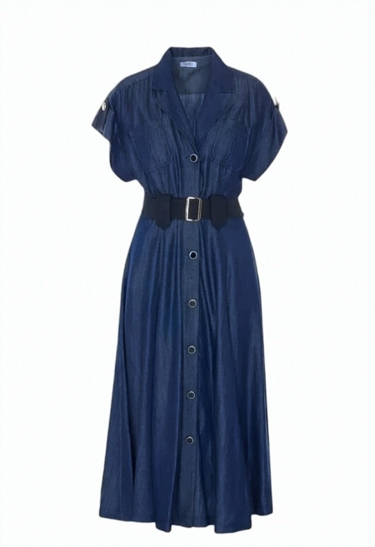 Liu Jo Denim Effect Belted Shirt Dress