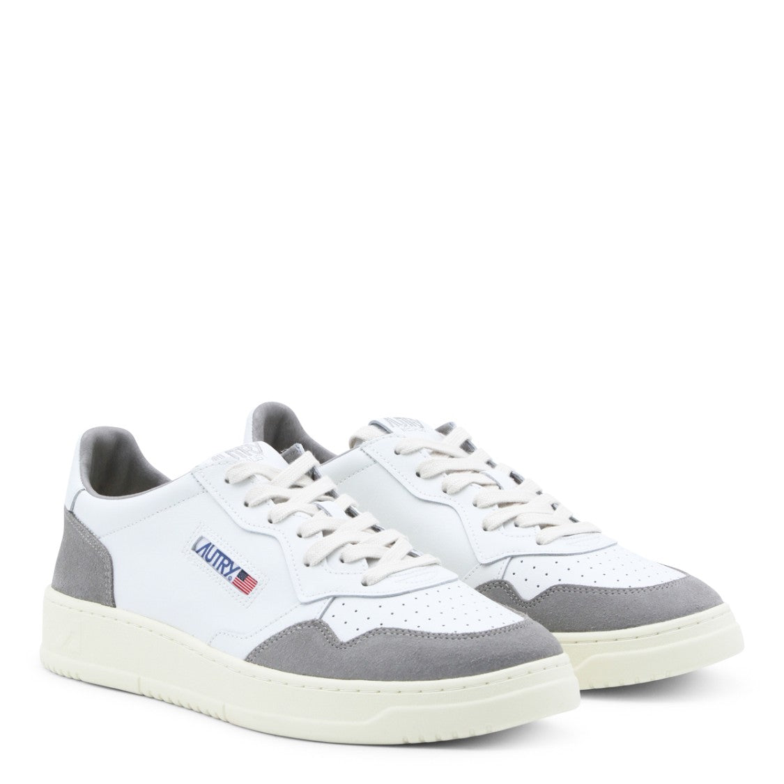Autry Low-Top White Leather Sneakers With Grey Suede Accents