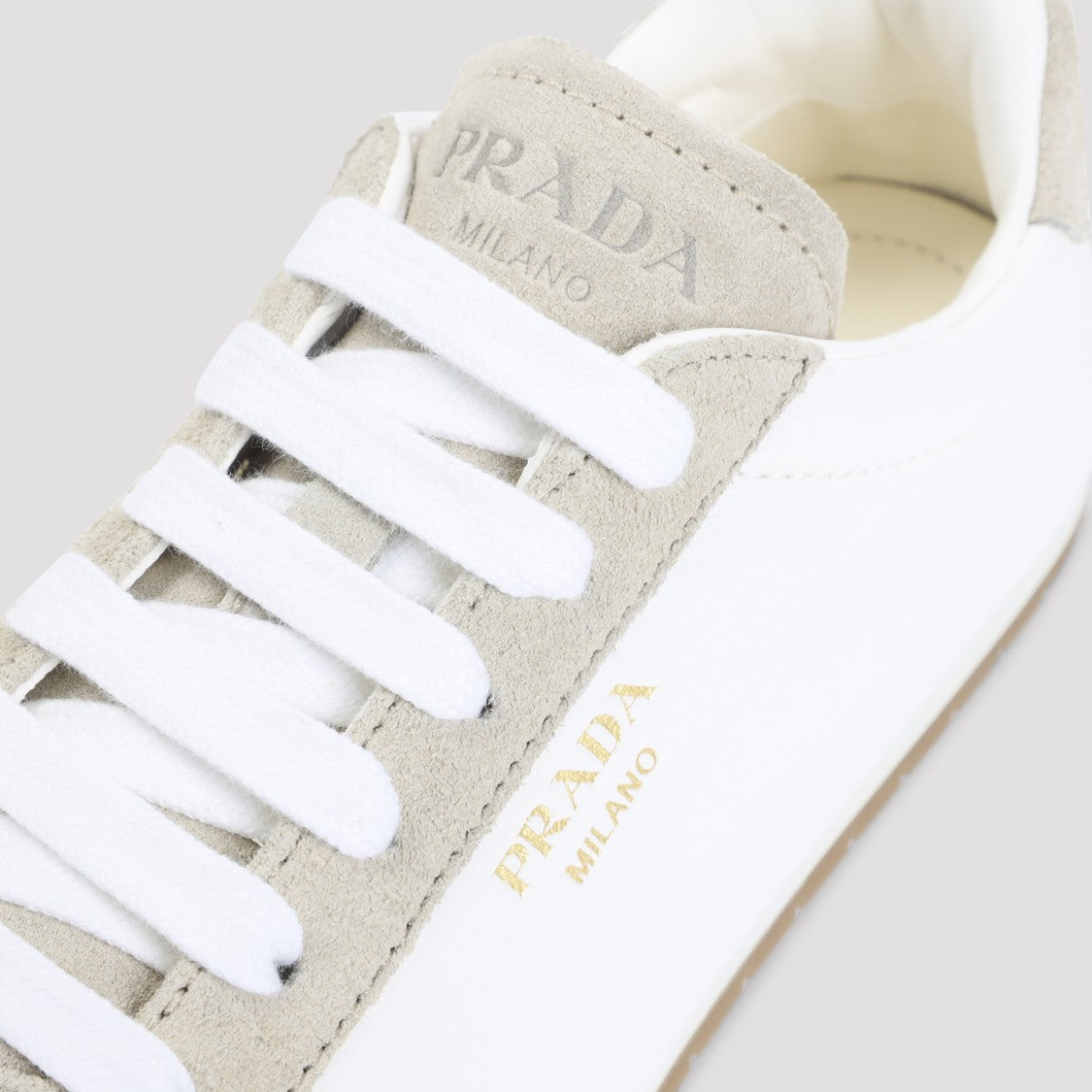 Prada Ivory And Beige Calf Leather Sneakers