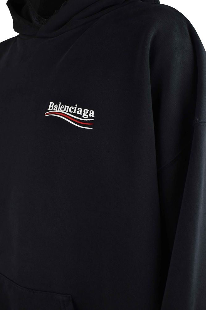 Balenciaga Faded Black Cotton Hooded Sweatshirt