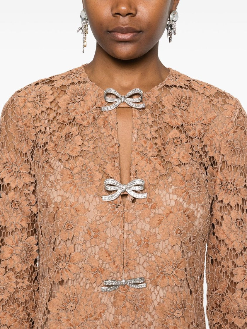 Self-Portrait Intricate Lace Mini Dress With Bow Details