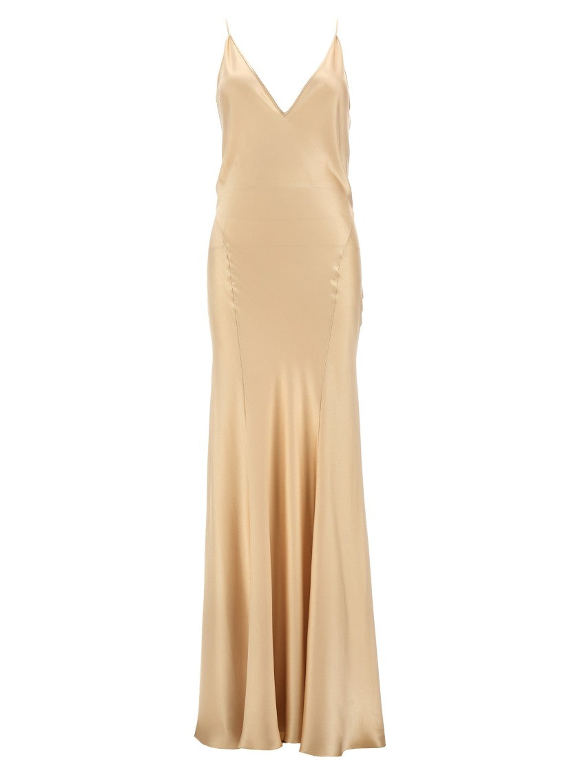 Saint Laurent V-Neck Silk Satin Evening Dress