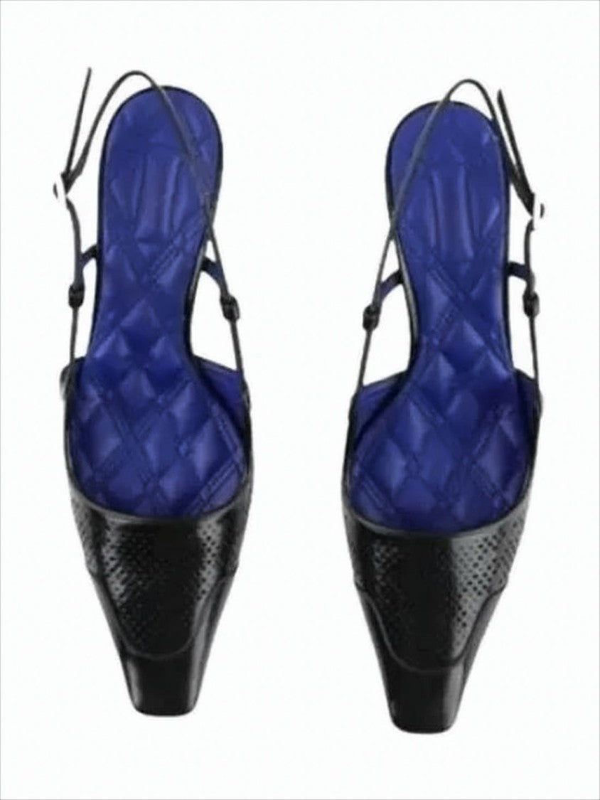 Burberry Textured Black Leather Slingback Pumps