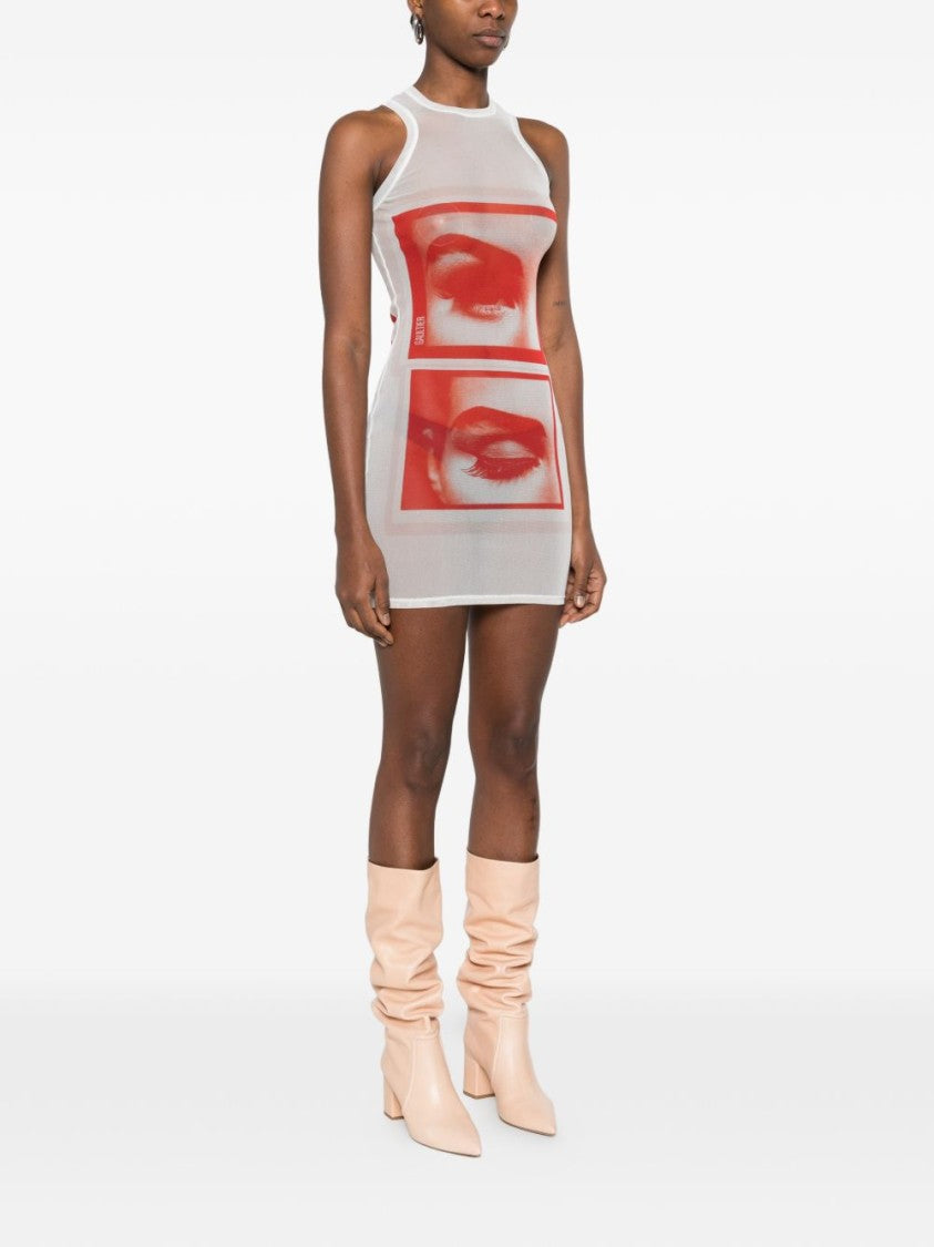 Jean Paul Gaultier Sheer Mini Dress With Bold Graphic Prints