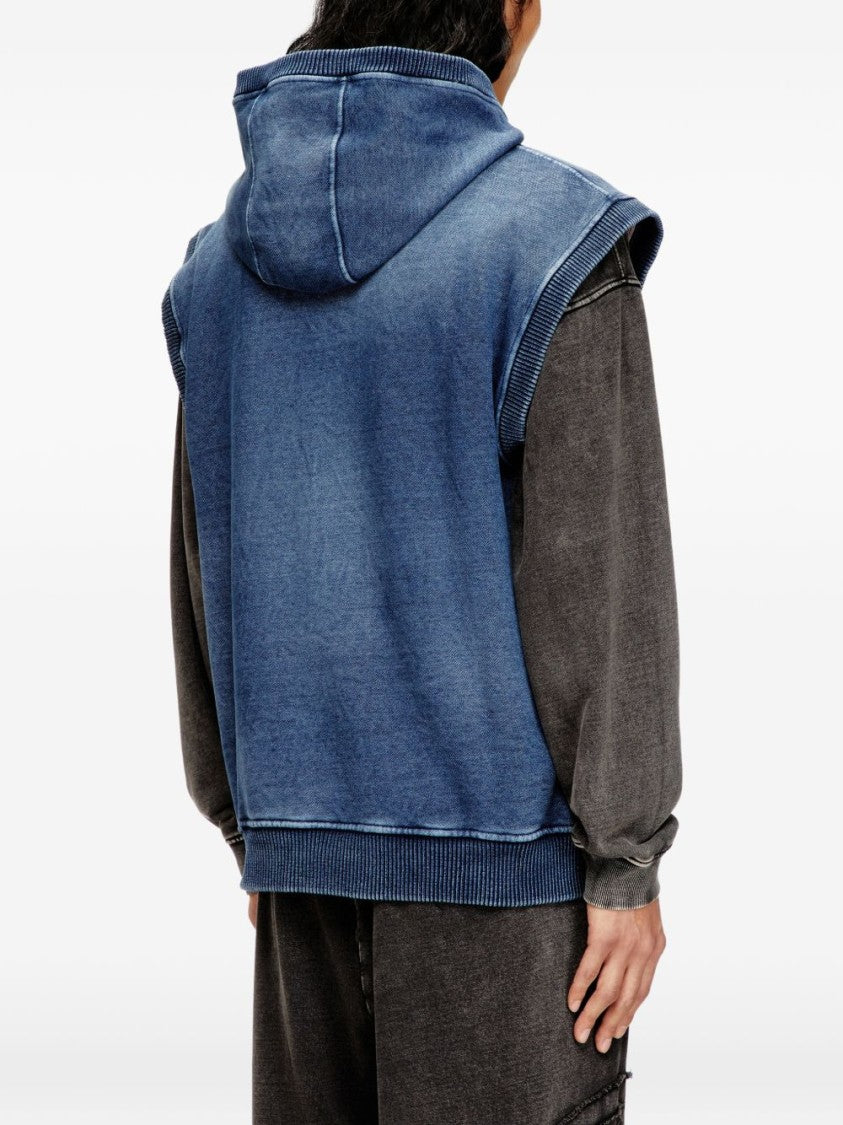 Diesel Faded Blue Sleeveless Full Zip Hoodie