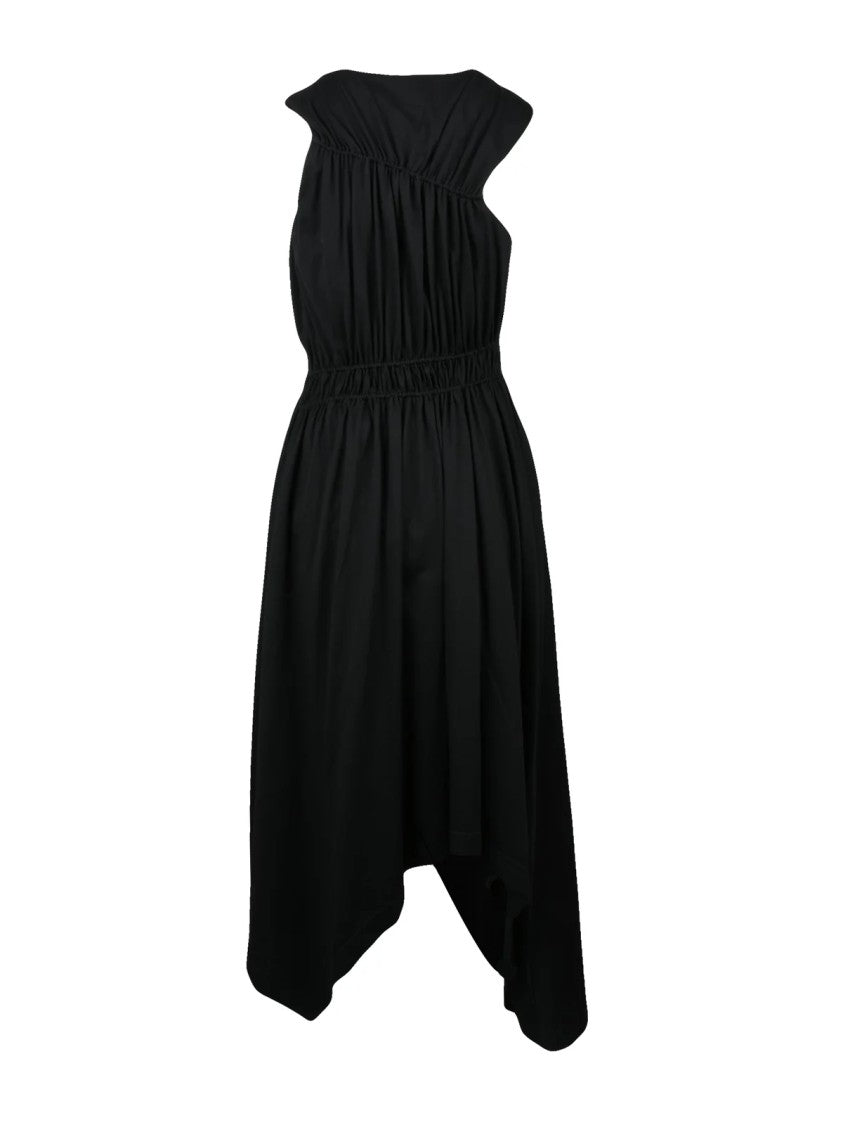Alexander Mcqueen Black Asymmetric Cotton Dress