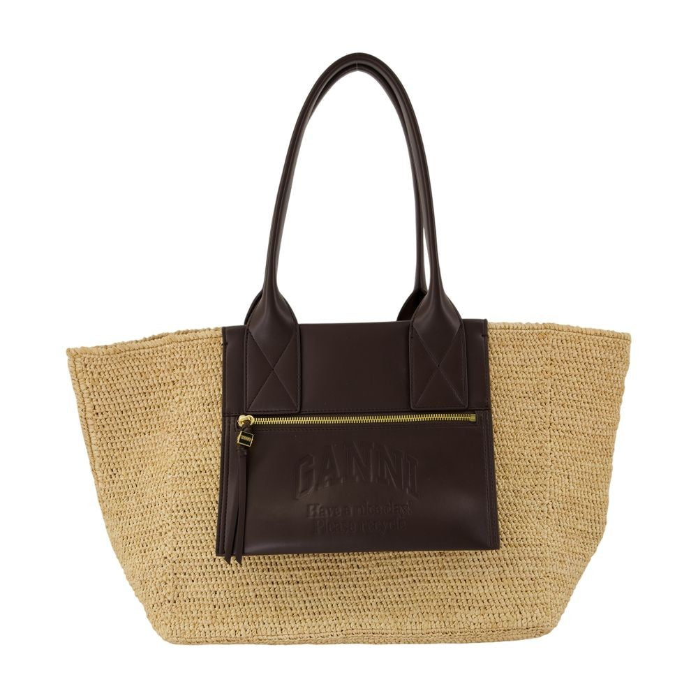 Ganni Easy Medium Shopper Bag - Raffia - Brown