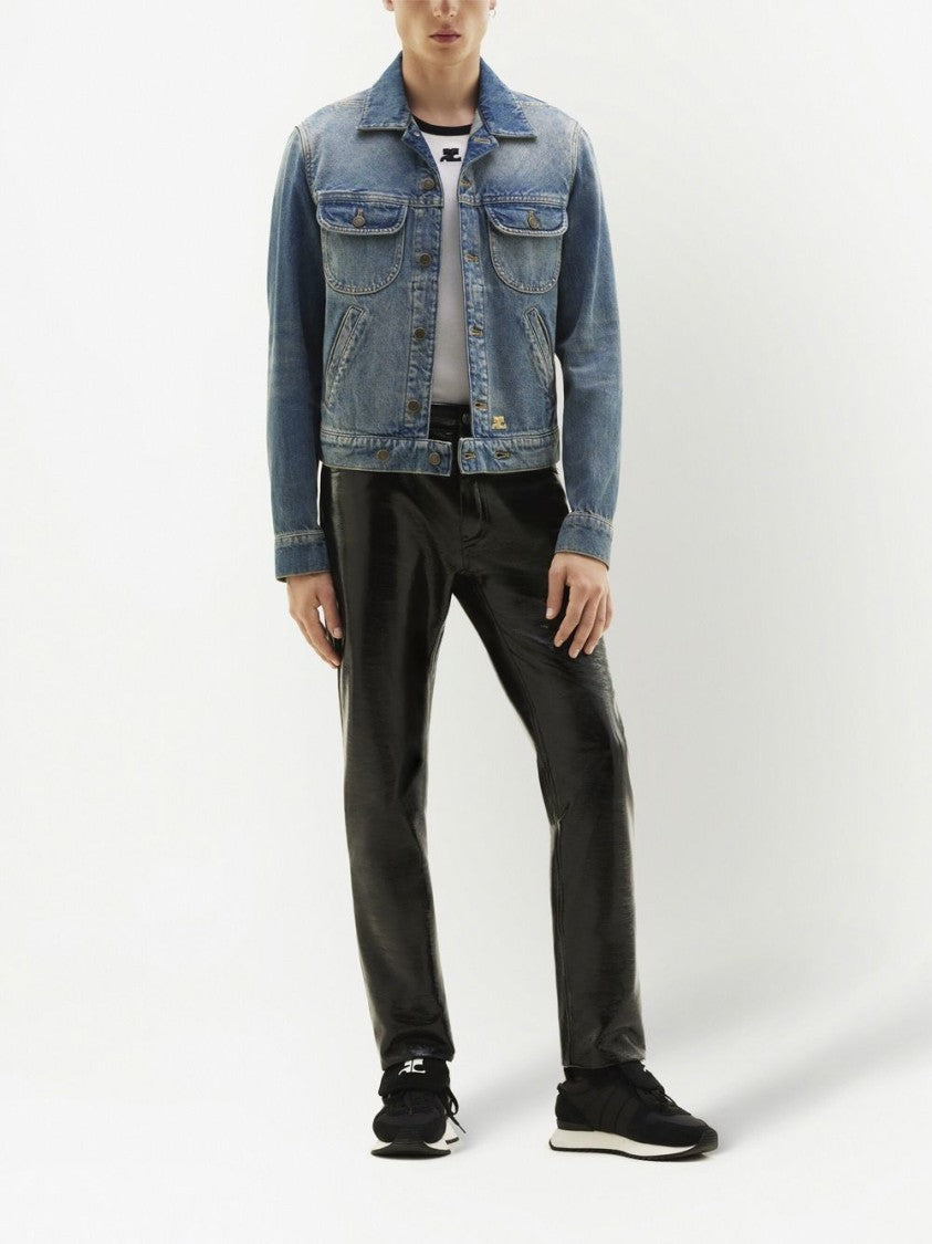 Courrèges Navy Blue Straight Leg Vinyl Trousers