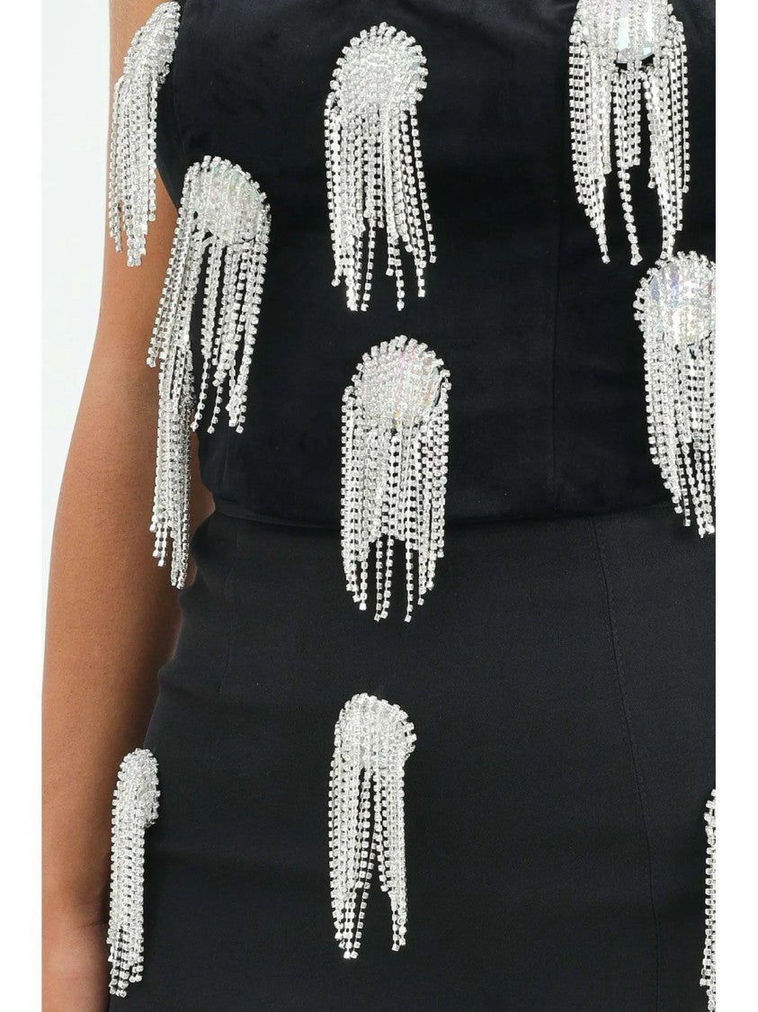 Odi Odi Strapless Black Top With Rhinestone Embellishments And Fitted Silhouette