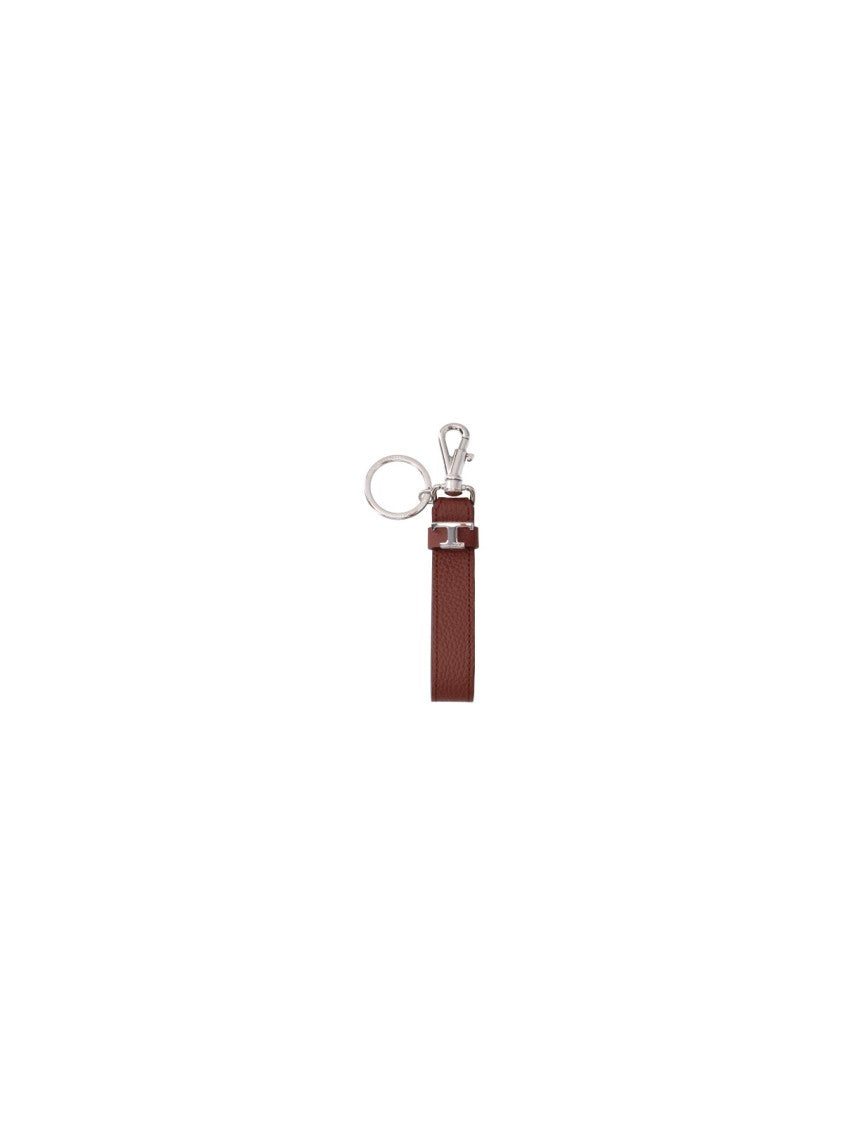 Tod's Brown Logo Detail Leather Keychain