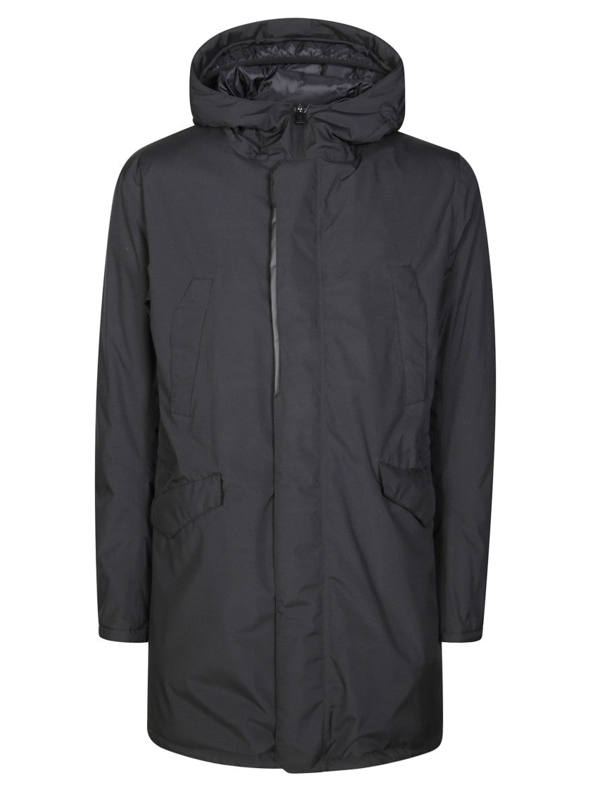 Herno Minimalist Black Parka With Front Zip Closure