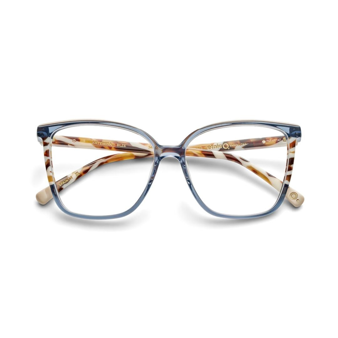 Etnia Barcelona Artemisa Translucent Blue Square Frame Eyeglasses With Tortoiseshell-Patterned Temples