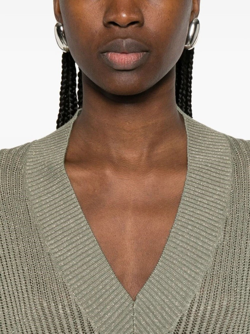 Brunello Cucinelli Green Ribbed Knit Cotton-Viscose Sweater