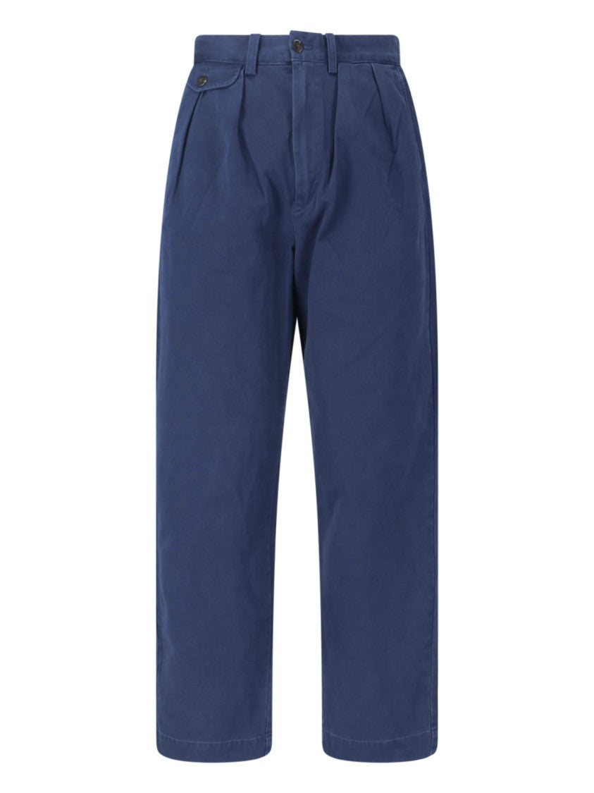 Polo Ralph Lauren Blue Mid-Rise Straight-Leg Cotton Pants