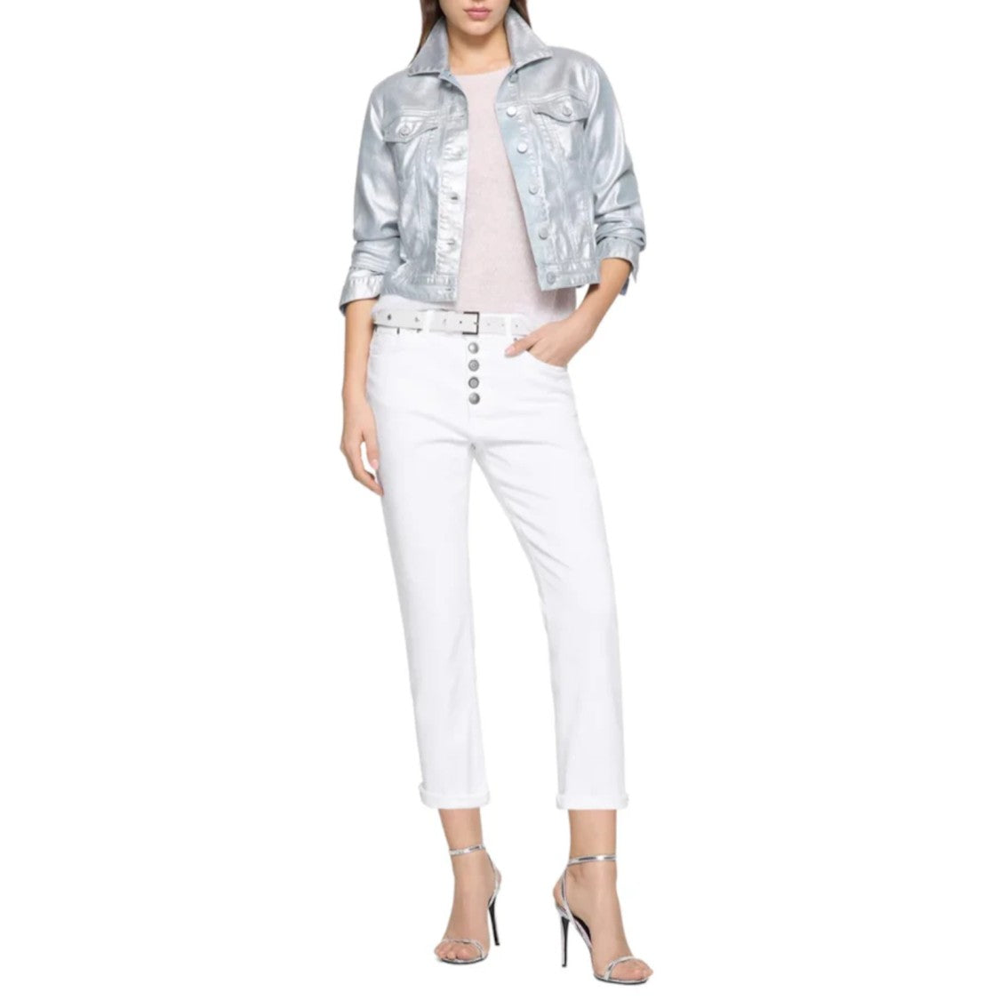 Dondup Cropped White Jeans With High-Rise Waist