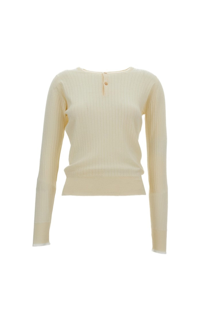 Wales Bonner Ribbed Knit Crewneck Sweater With Button Fastening
