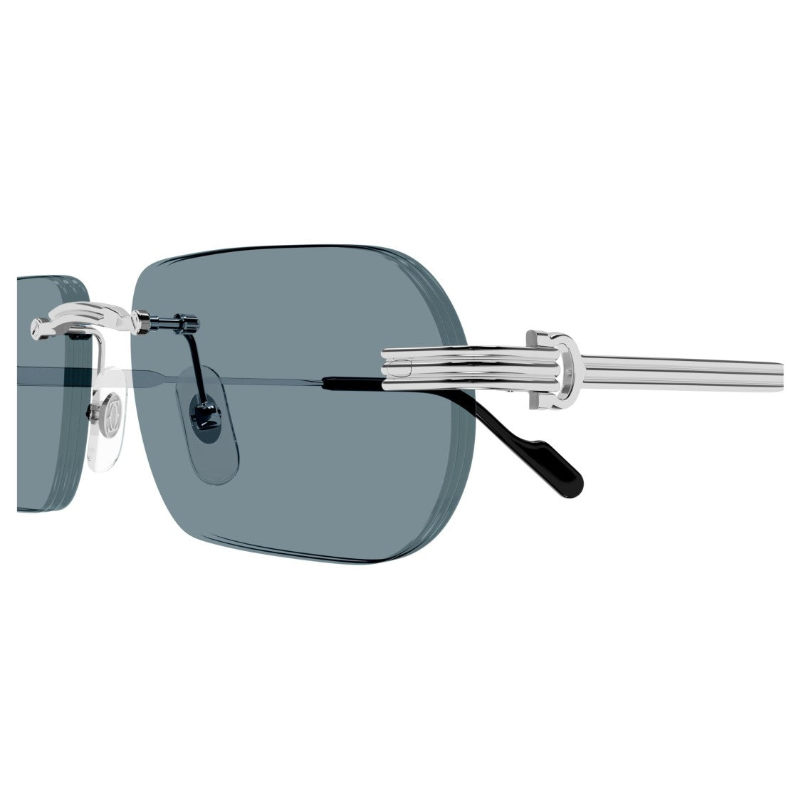 Cartier Rectangular Rimless Sunglasses With Ribbed Silver Temples