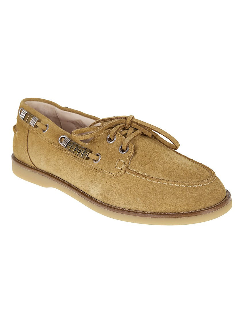 Pinko Suede Loafers With Lace-Up Design And Metal Logo Accent