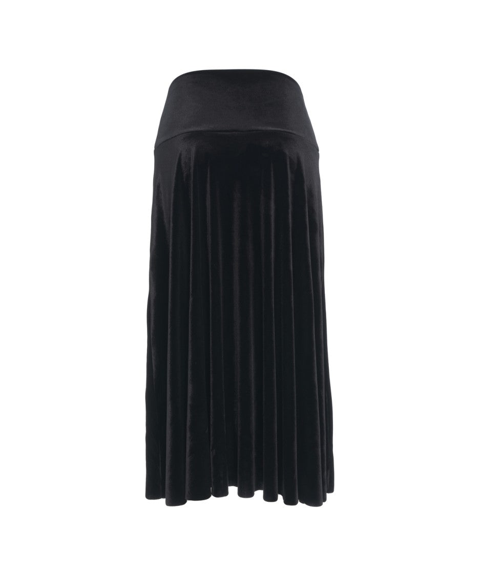 Norma Kamali Midi Velvet Skirt With Flowing Silhouette And Wide Waistband