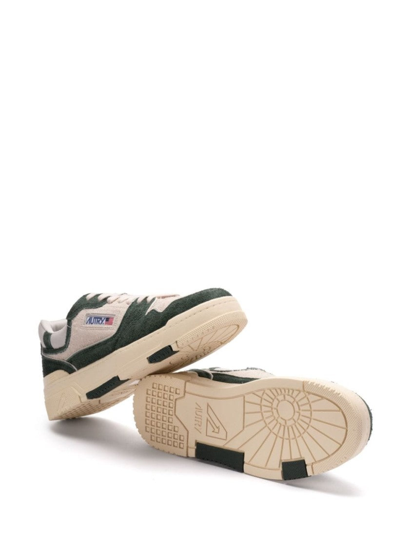 Autry Panelled Low-Top Sneakers In Fern Green And Light Beige Suede