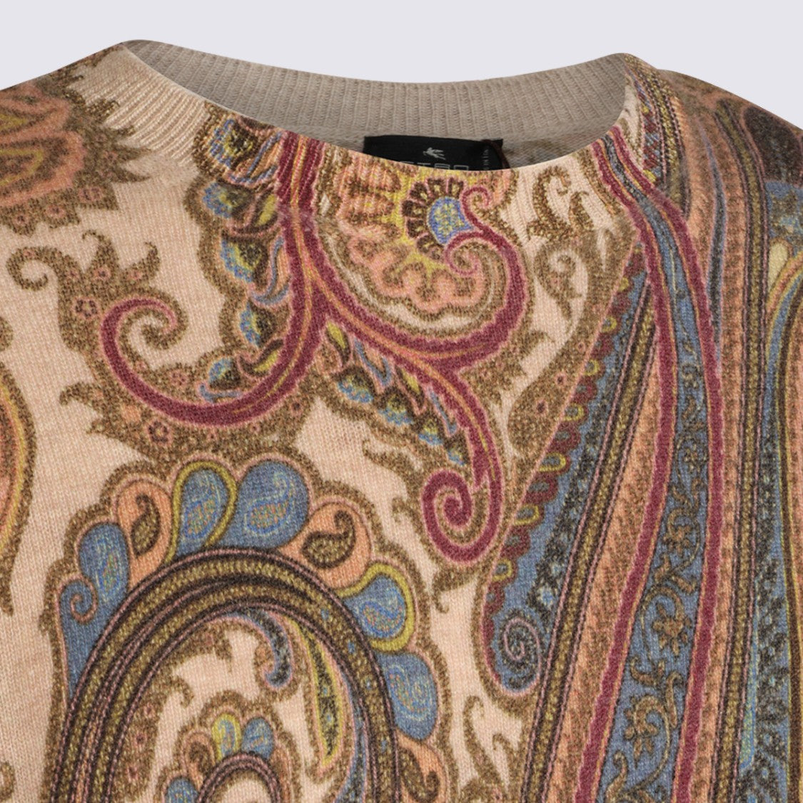 Etro Gradient Paisley Pattern Knit Sweater With Classic Crew Neckline