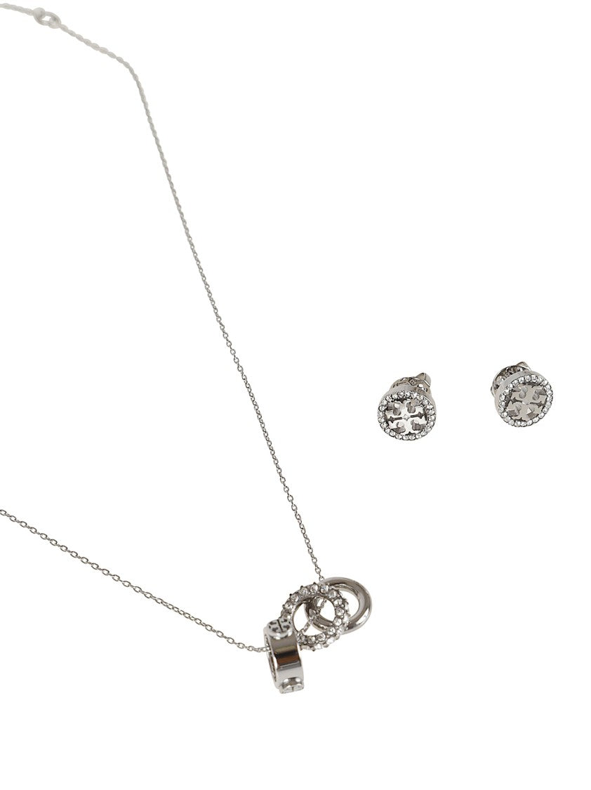 Tory Burch Pave Crystal Necklace And Earring Set With Asymmetrical Links