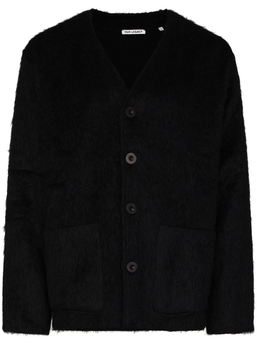 Our Legacy Black Plush Fuzzy V-Neck Cardigan