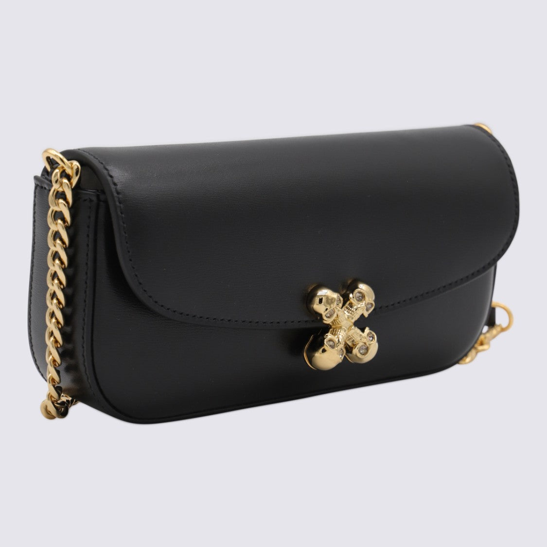 Alexander Mcqueen Black Leather Skull Flower Small Shoulder Bag