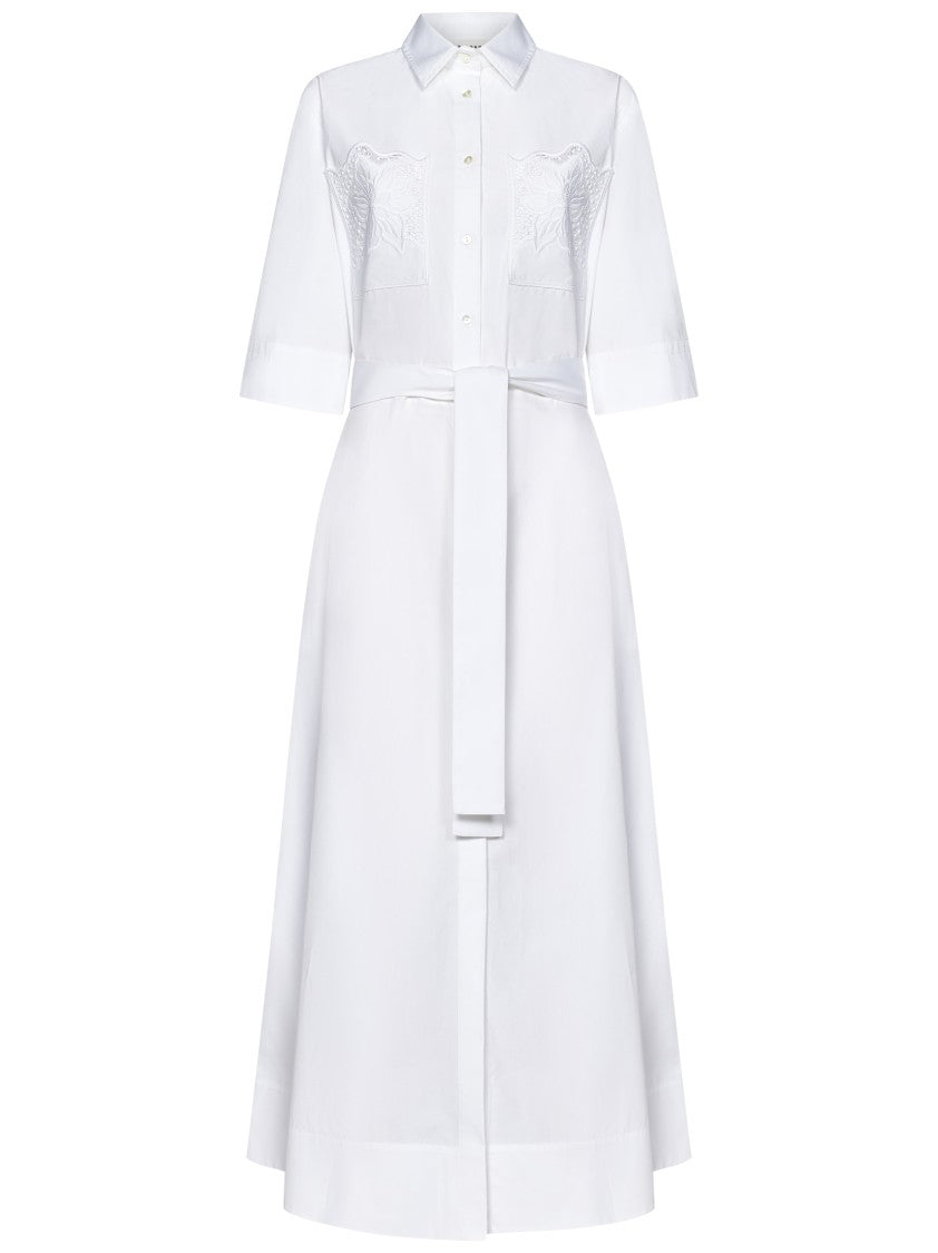 Parosh Floral-Embroidered Cotton Poplin Midi Shirt Dress