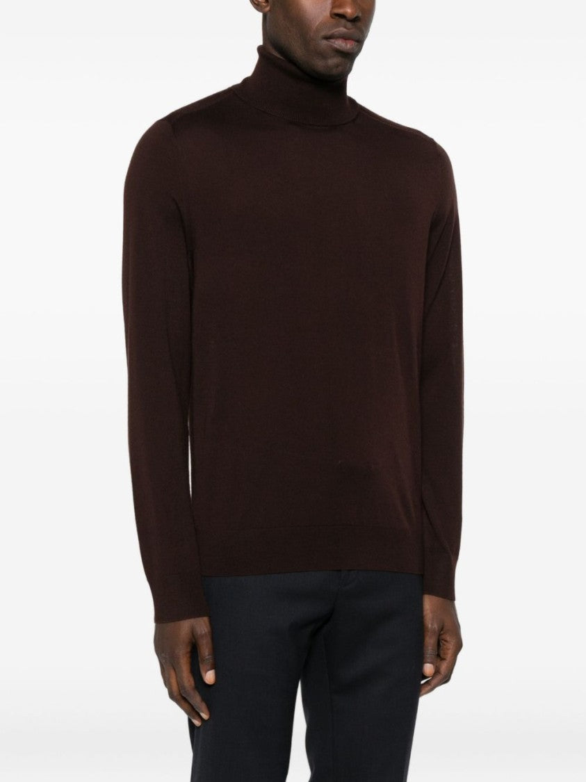 Paul Smith Burgundy Turtleneck Sweater With Ribbed Cuffs