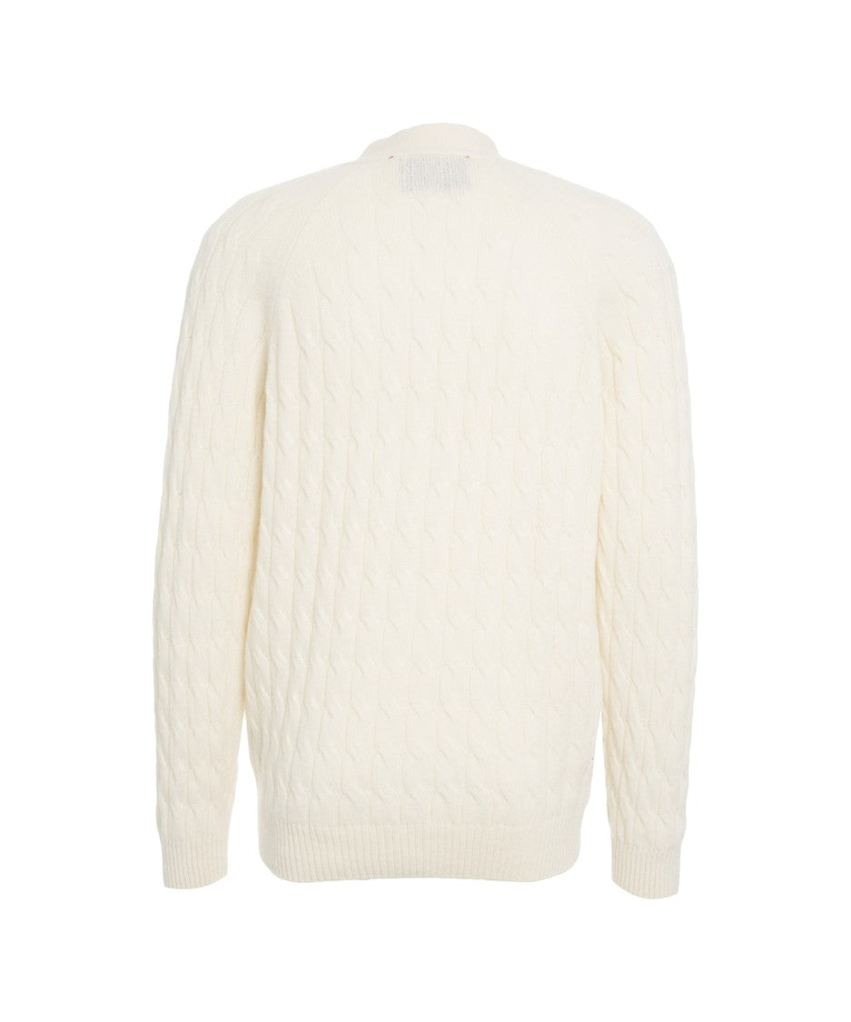 Amaranto Cable Knit Cardigan With Deep V-Neck And Button Closure