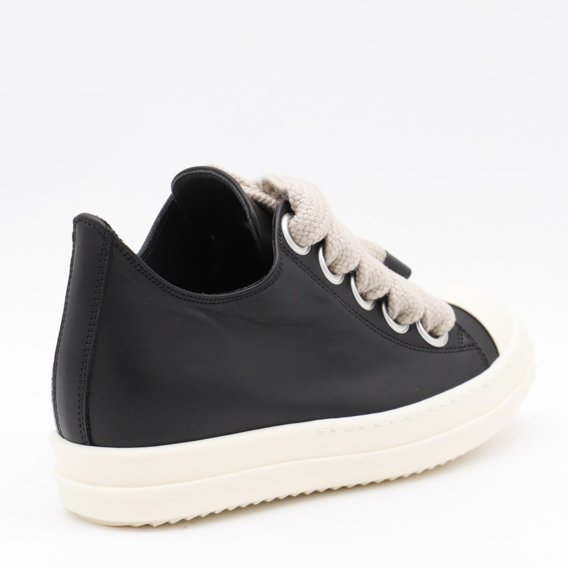 Rick Owens Chunky Black Leather Sneakers With Oversized Lace Detail