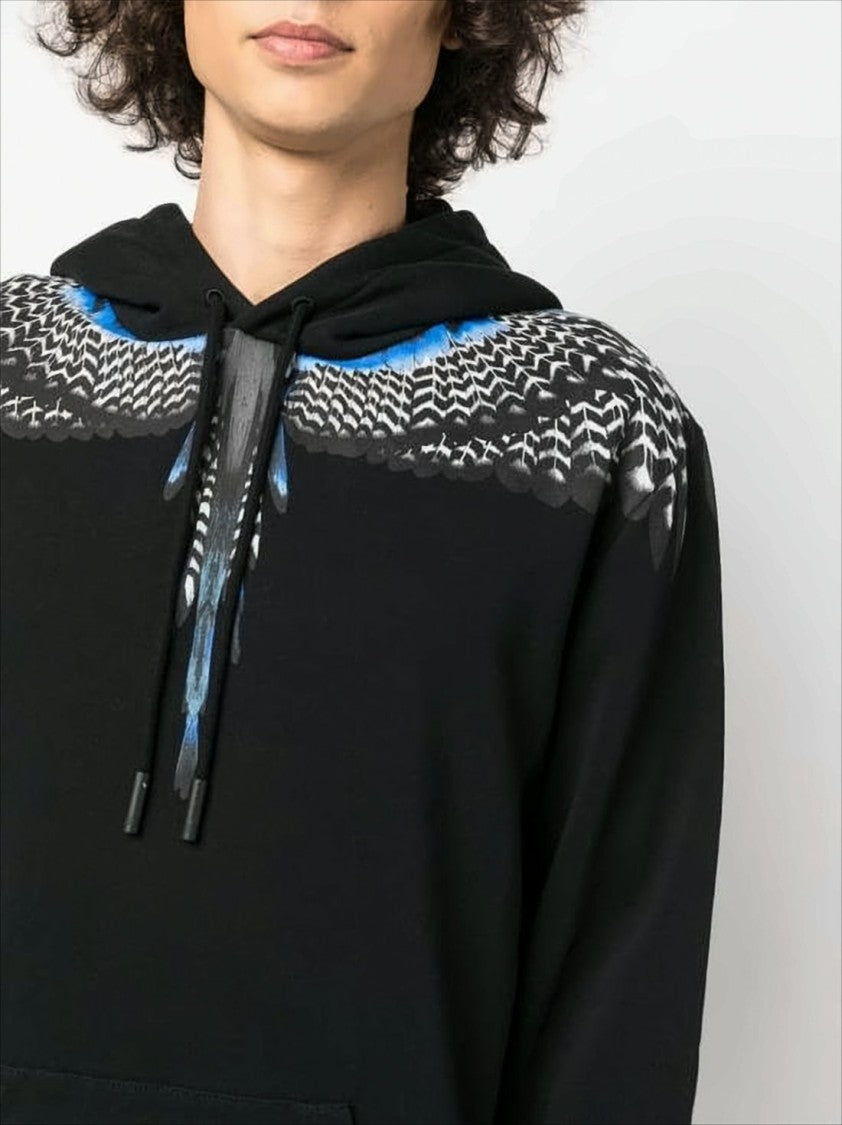 Marcelo Burlon Feather-Graphic Black Cotton Hoodie