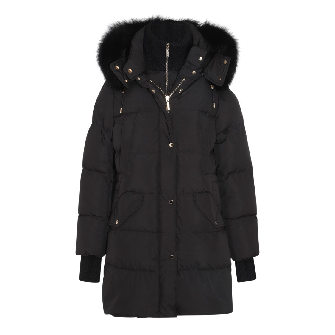 Moorer Midi-Length Black Down Jacket With Fur-Trimmed Hood