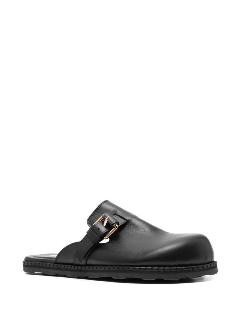Moschino Black Side Buckle Flat Rubber Sandals