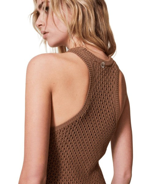 Twinset Actitude Textured Knit Maxi Dress With Halter Neckline