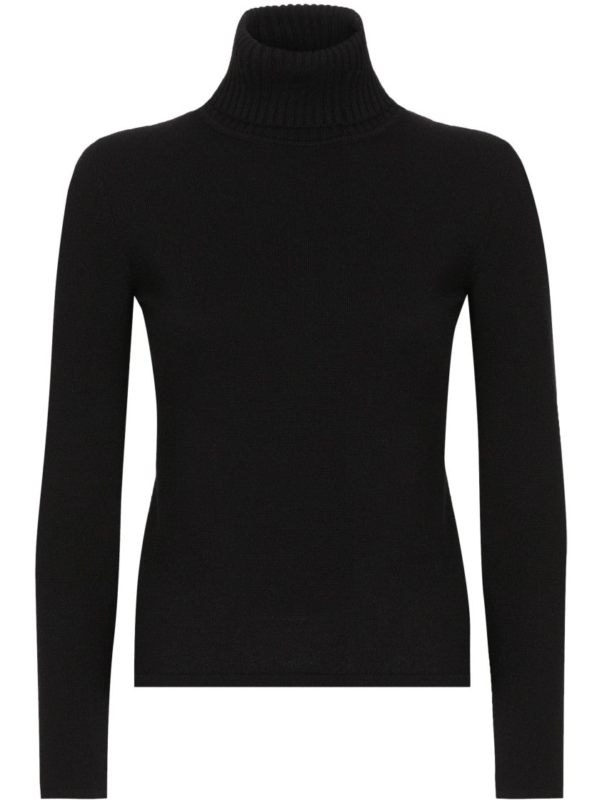 Dolce & Gabbana Black Cashmere Turtleneck Ribbed Accent Sweater
